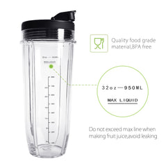 Nutri Ninja 32oz - 950ml (32oz) Replacement Blender Cup with Lid Compatible with Nutri Ninja Auto IQ Series