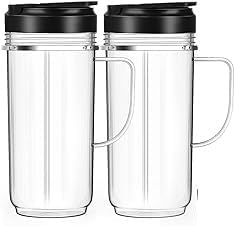 2 Pack Magic Bullet Blender Cups Tall 22oz Cup with Flip Top to-Go Lid Replacement Part Cup Mug with Handle Compatible with 250w MB1001 Magic Bullet Mugs & Cups