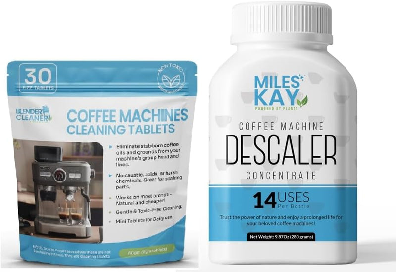 Coffee Machine Descaler PLUS 30 Coffee Cleaning Tablets for maintenance - 2 year pack! For all Coffee Machines from Breville, Miele, Delonghi and more (Citric Acid based) - Miles Kay