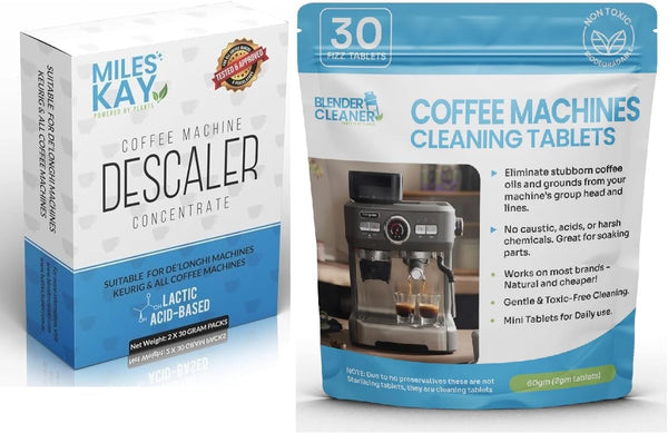 30 Pack Coffee Cleaning Tablets + Ecodecalk Alternative Descaler Pack (Makes 2 litres) - 1 Year Supply!