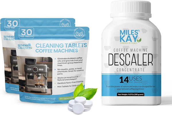 Miles Kay Coffee Machine Descaler Concentrate, 14 Uses Per Bottle + 60 Coffee Cleaning tablets