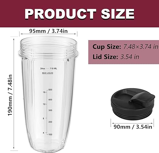 24OZ Nutri Ninja Cups for Ninja Blender with Sip n Seal Lid for Ninja Auto iQ BL450 BL454 BL456 BL480 BL482 BL640 BL642 BL682 BN751 BN801