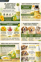 Omega 3 Oil for Dogs & Cats 100mL – Plant-Based DHA & EPA (Algae) – Fish Oil Alternative with Lutein, Zeaxanthin & Astaxanthin – Brain & Vision Support